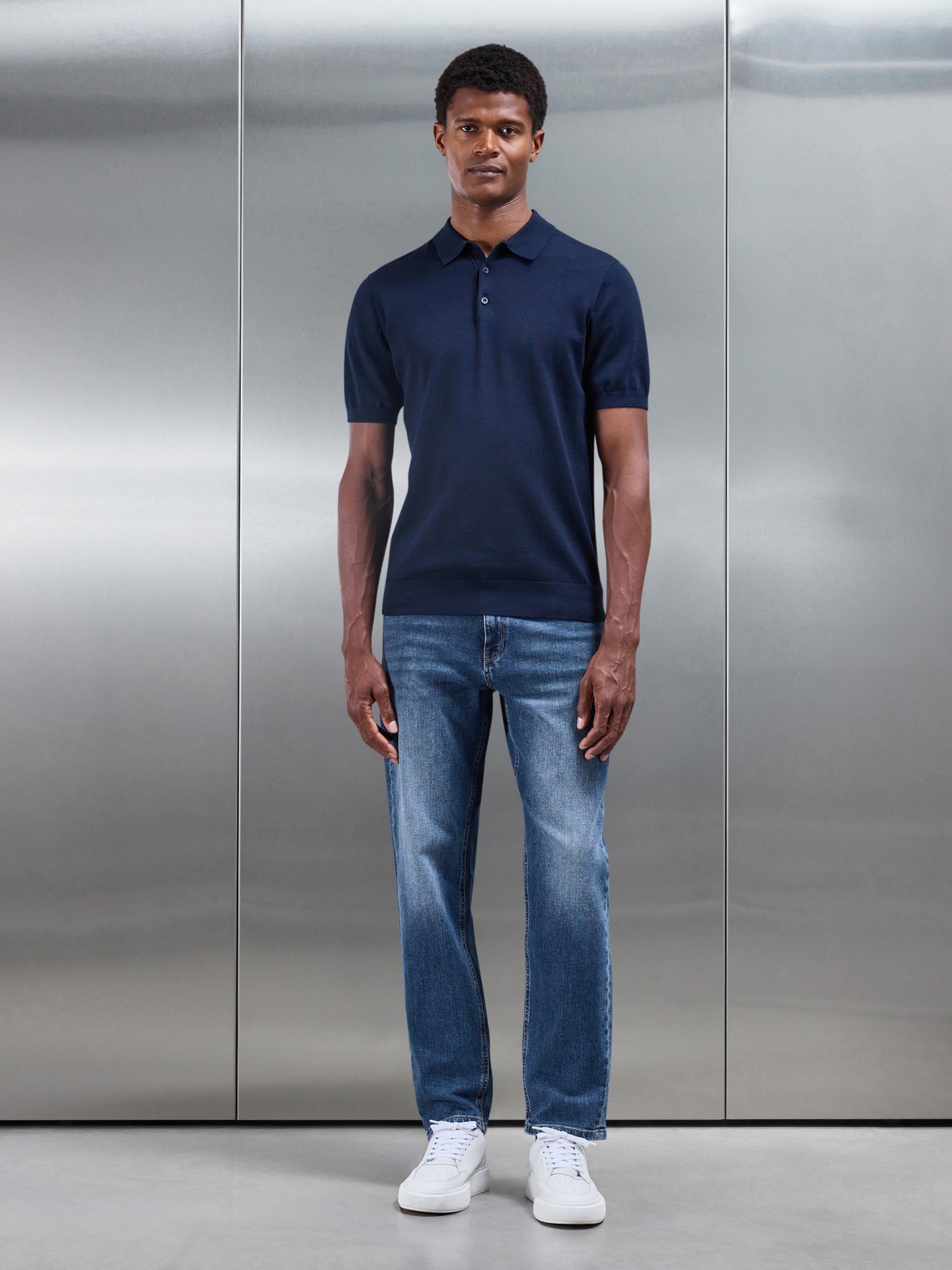 Straight Leg Denim Jeans in Mid Blue