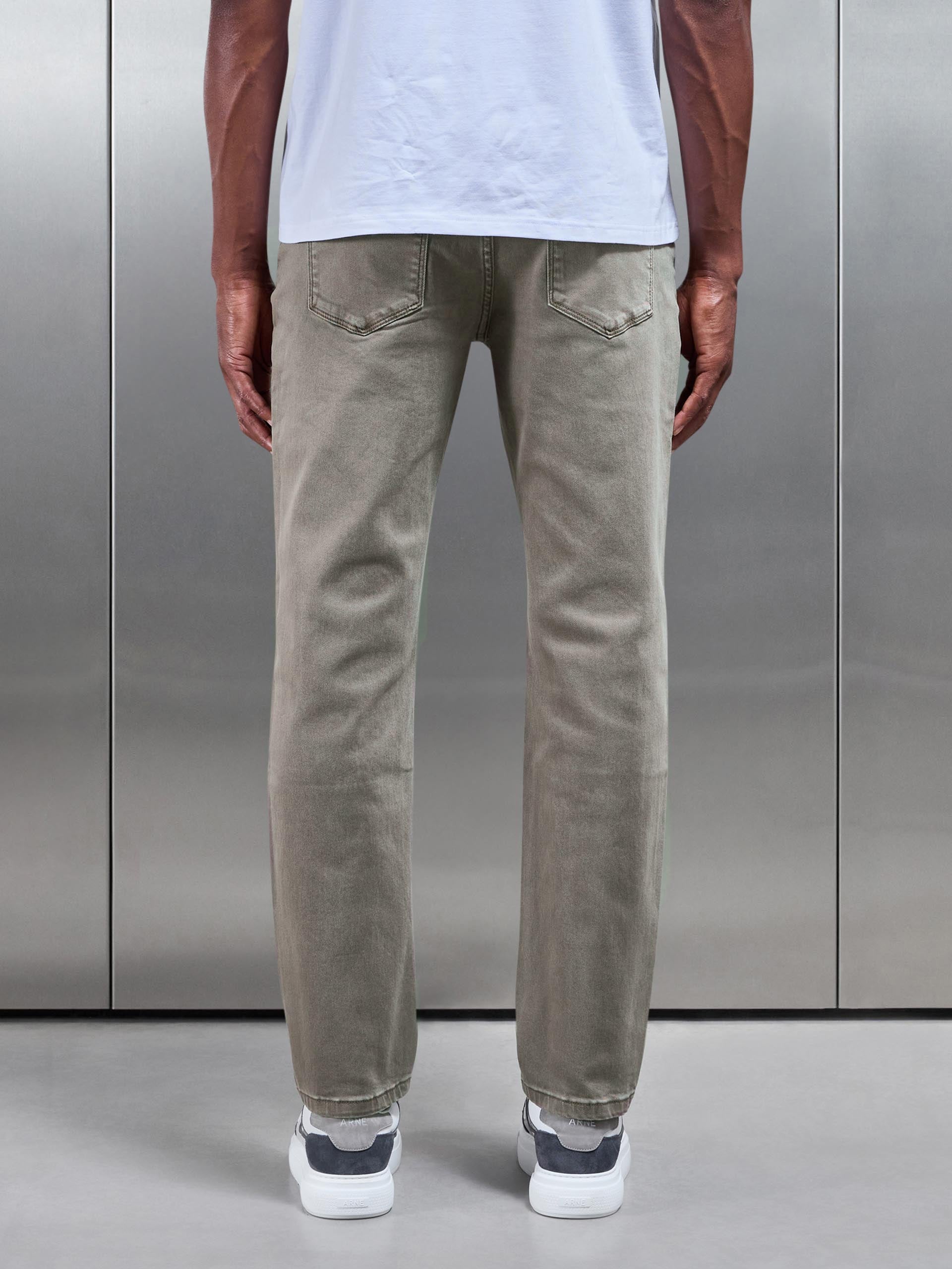 Straight Leg Denim Jeans in Olive