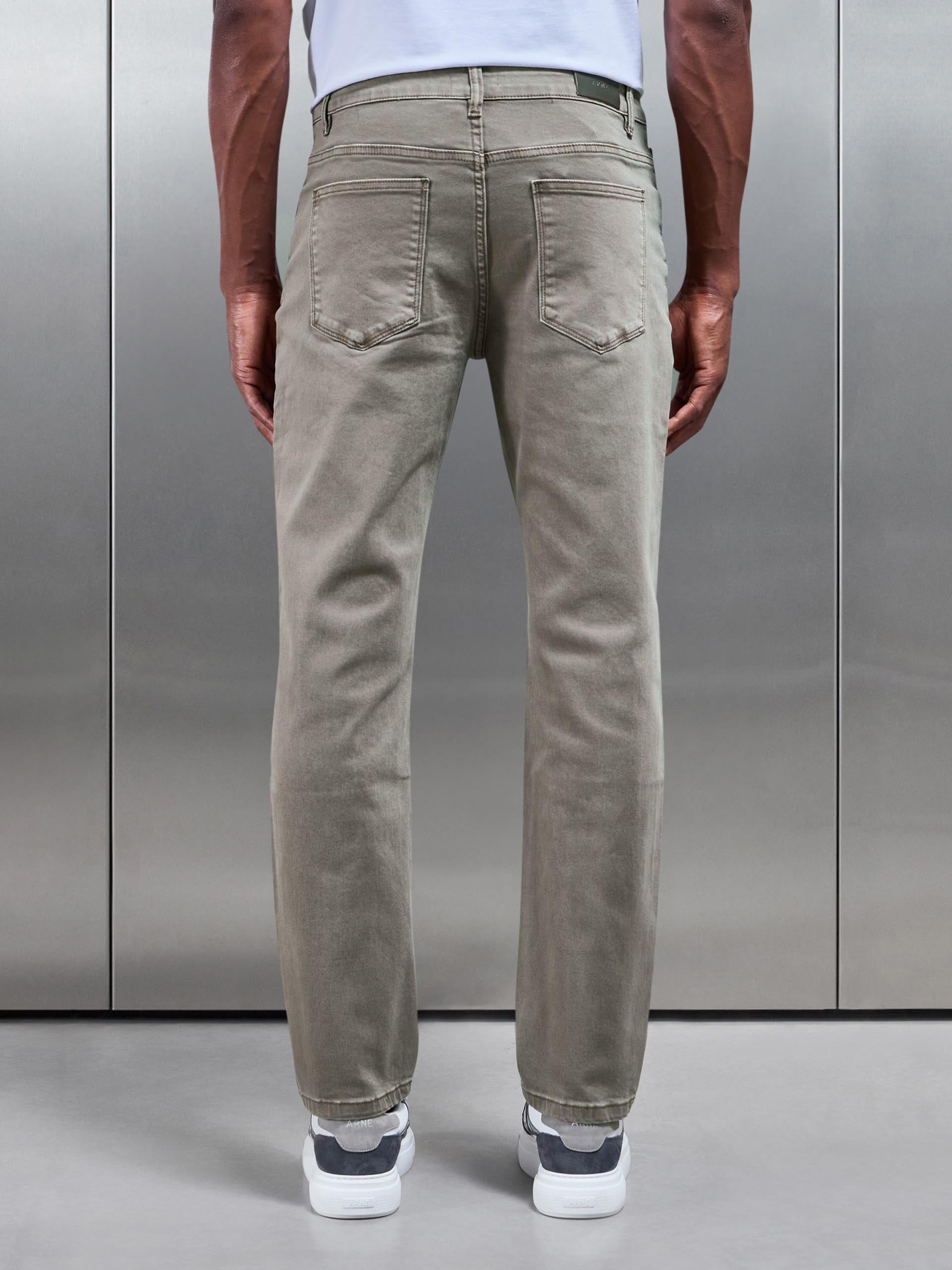 Straight Leg Denim Jeans in Olive