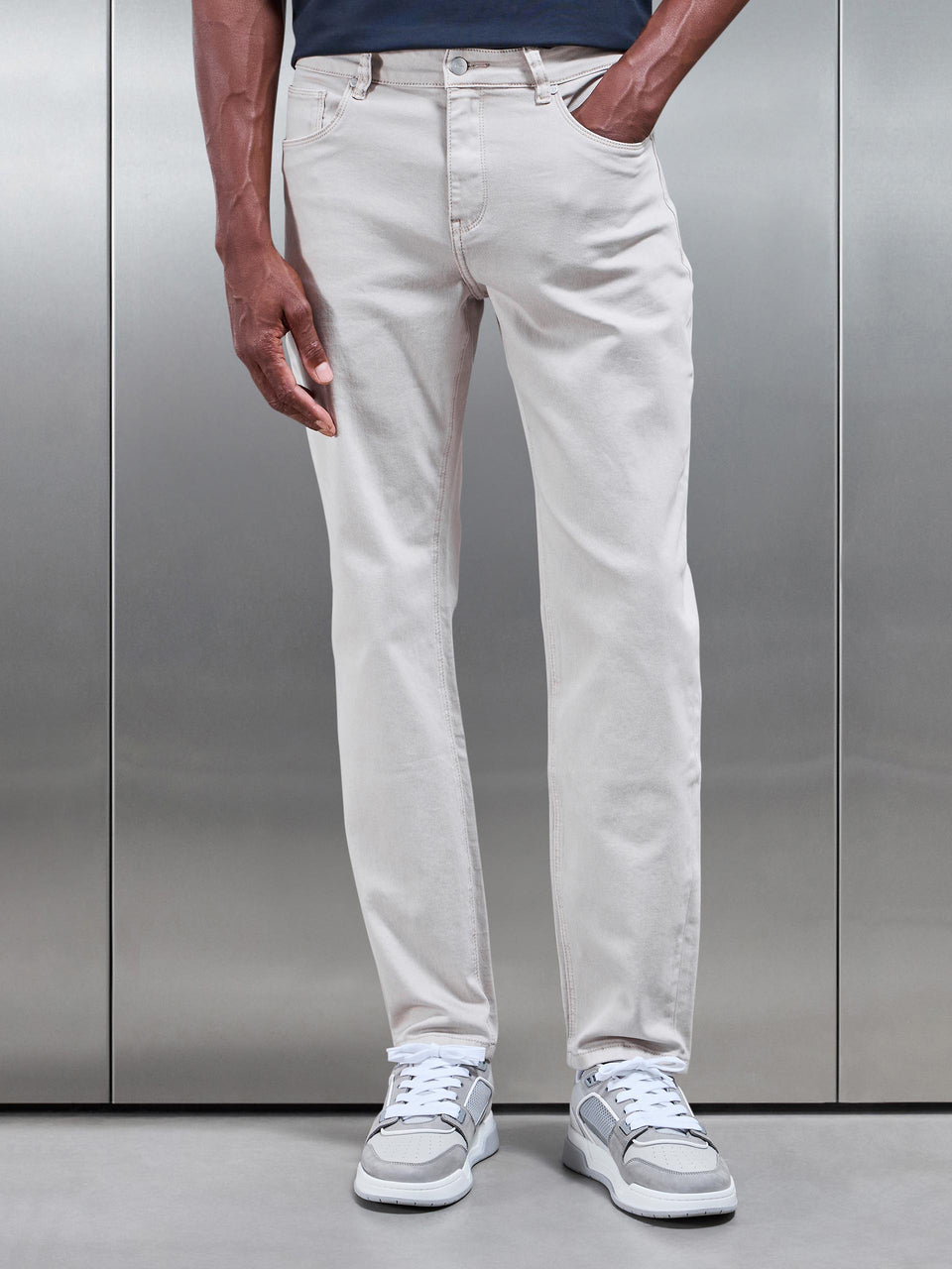 Straight Leg Denim Jeans in Stone