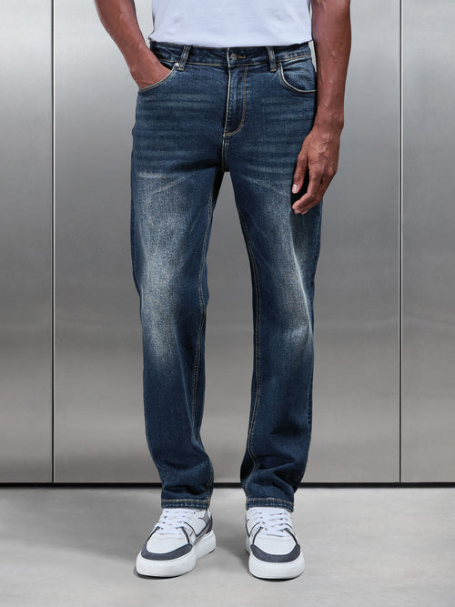 Straight Leg Denim Jeans in Vintage Blue
