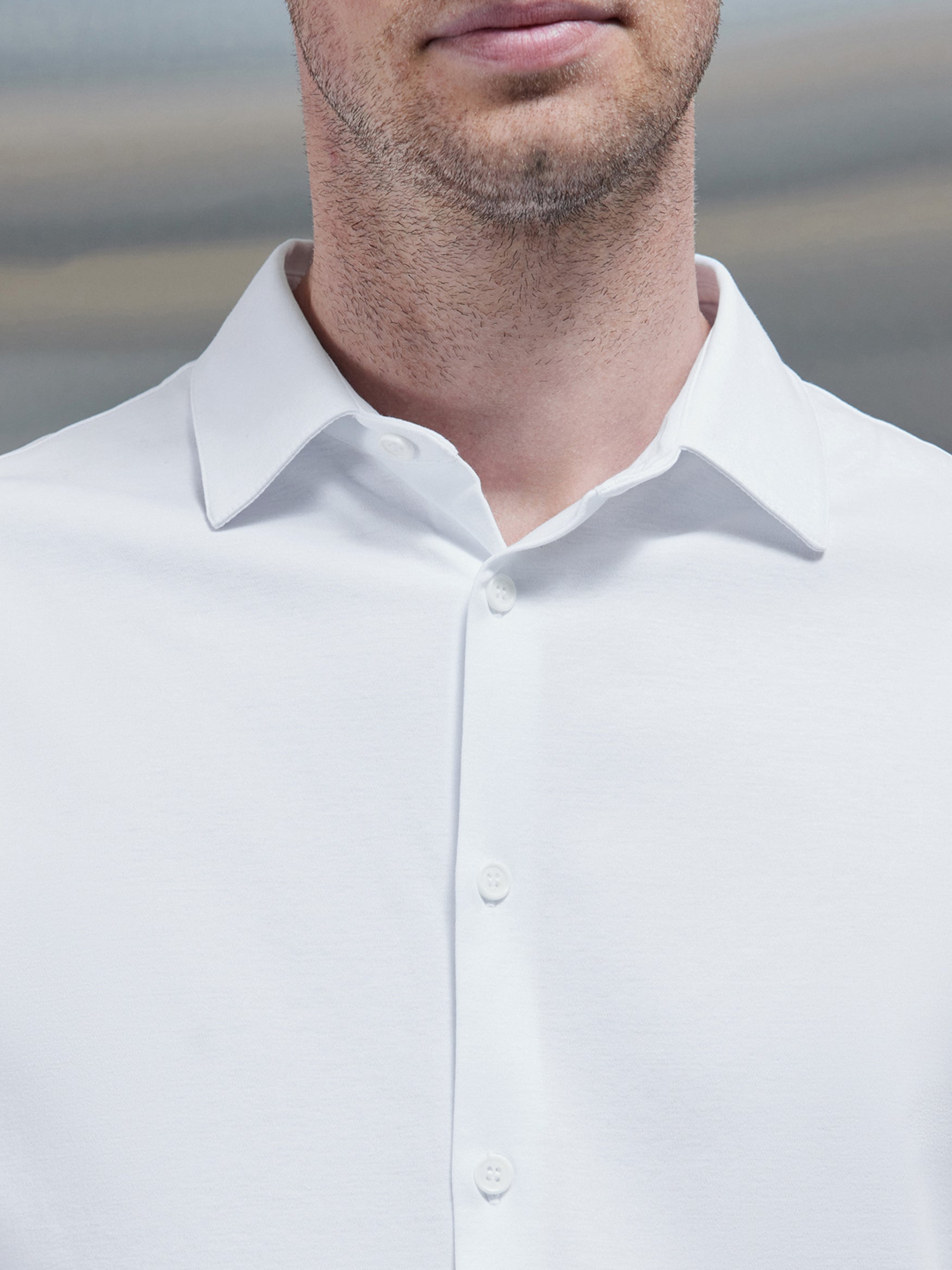 Mercerised Cotton Short Sleeve Shirt in White