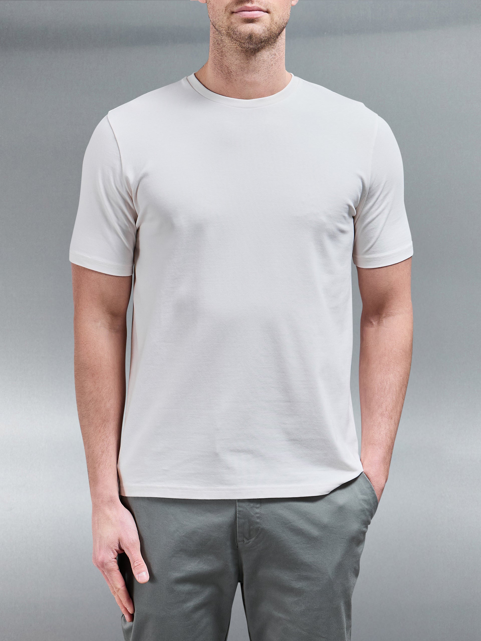 Stretch Slim Fit Cotton T-Shirt in Off White