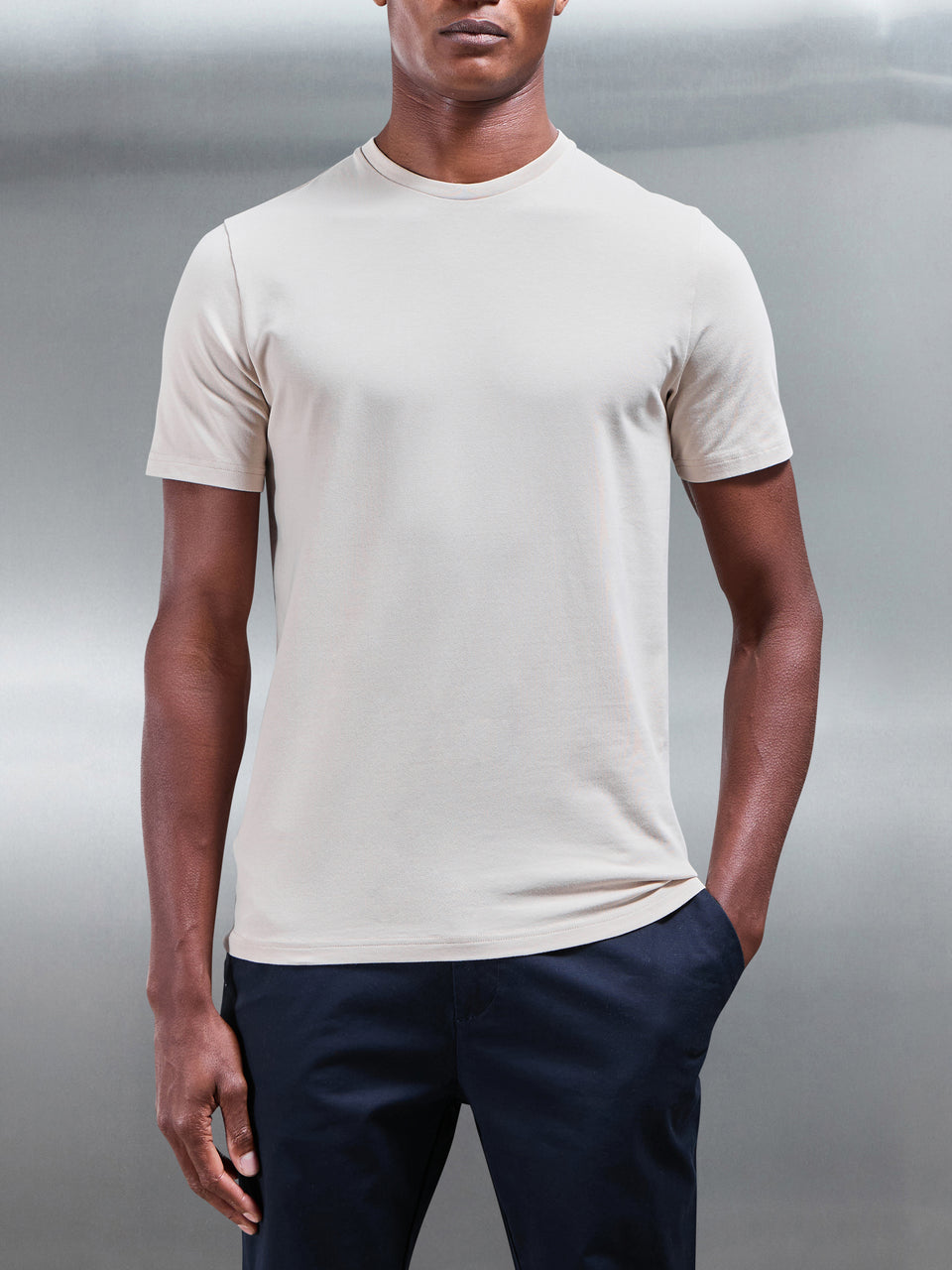 Stretch Slim Fit Cotton T-Shirt in Beige