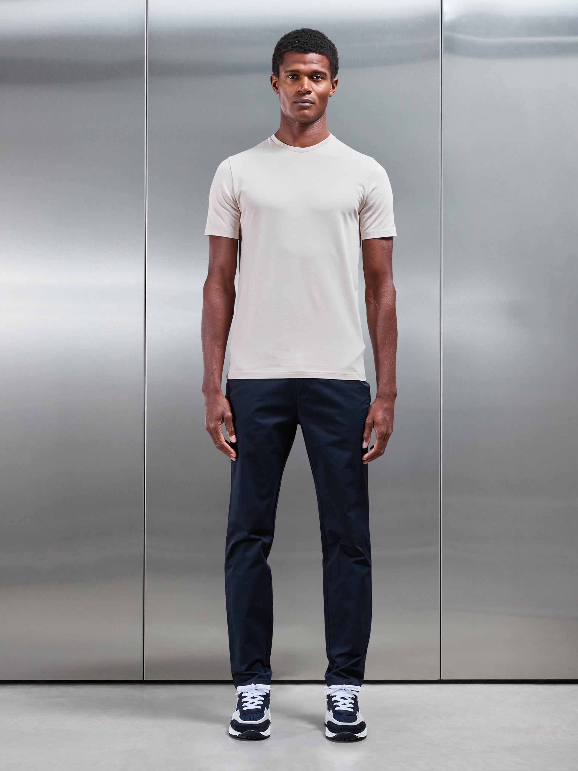 Stretch Slim Fit Cotton T-Shirt in Beige