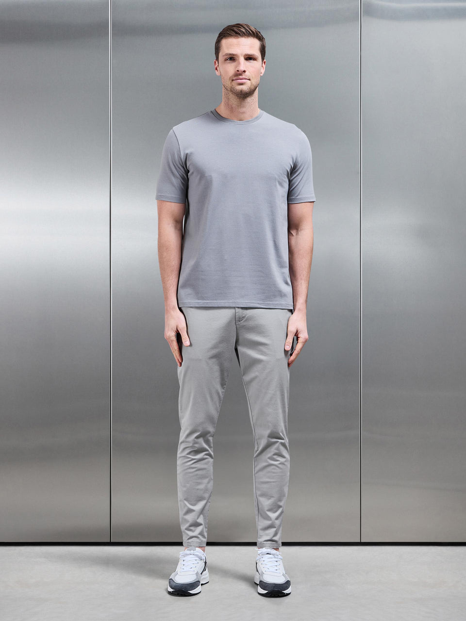 Stretch Slim Fit Cotton T-Shirt in Grey