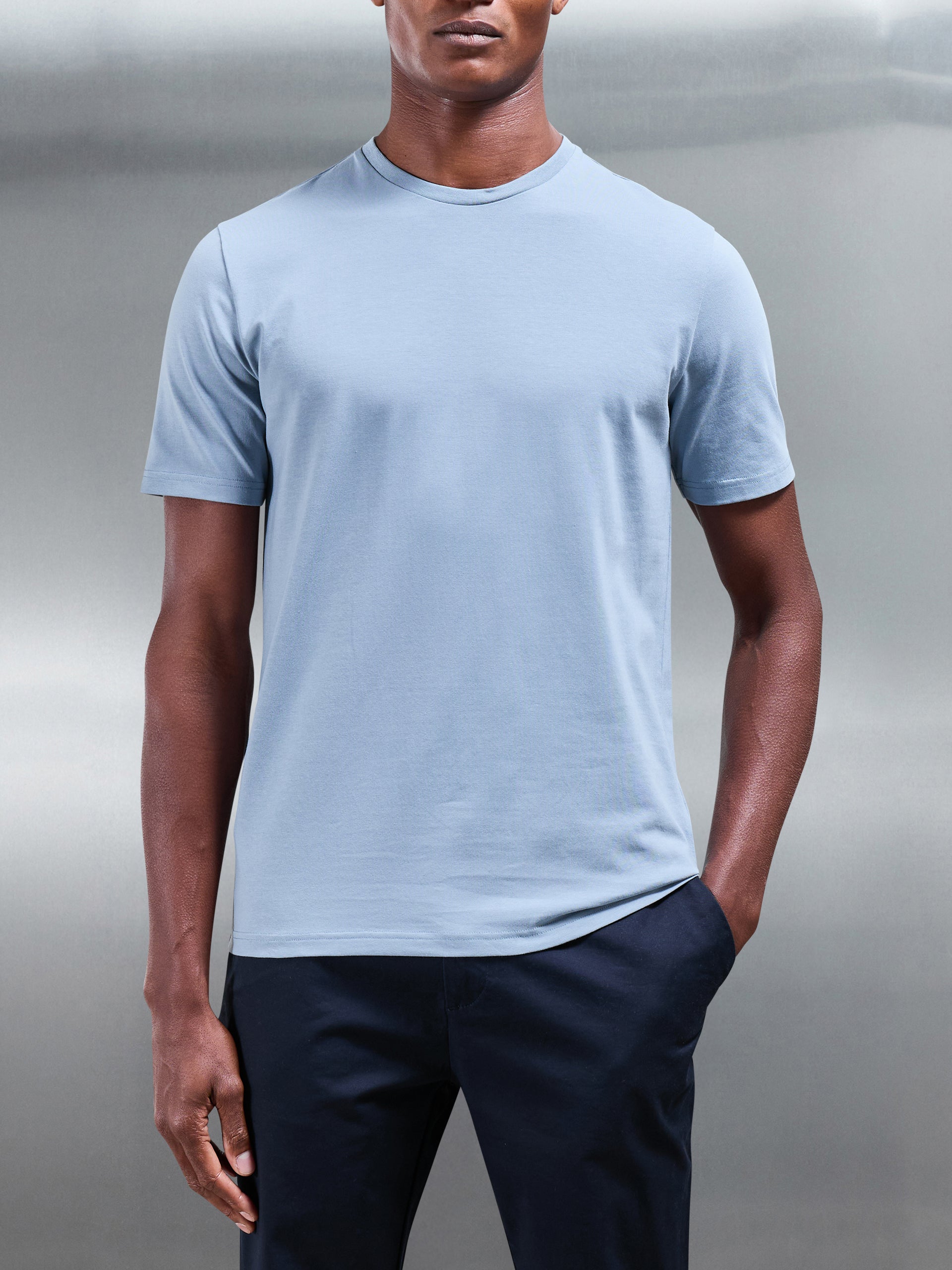 Stretch Slim Fit Cotton T-Shirt in Light Blue