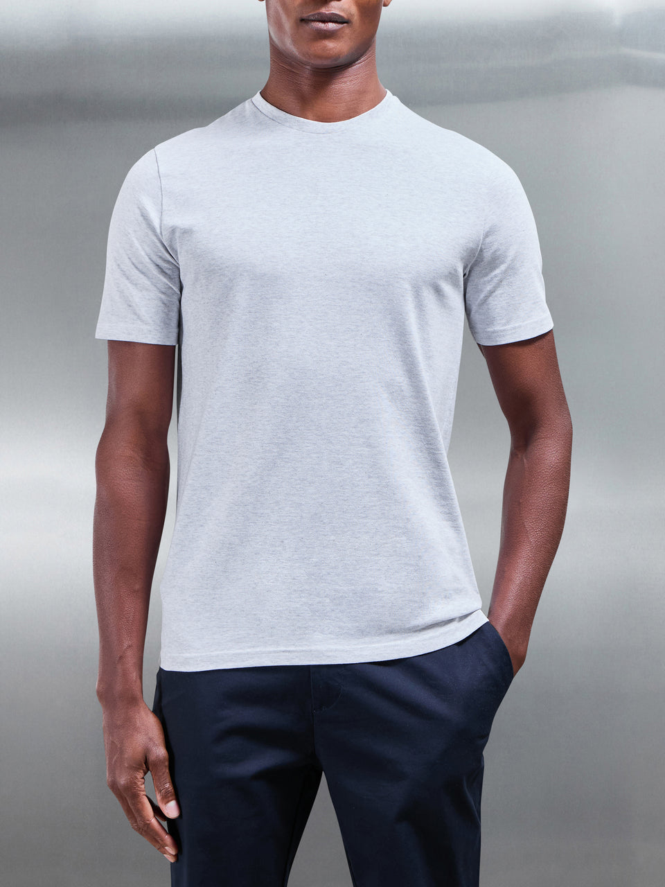 Stretch Slim Fit Cotton T-Shirt in Marl Grey