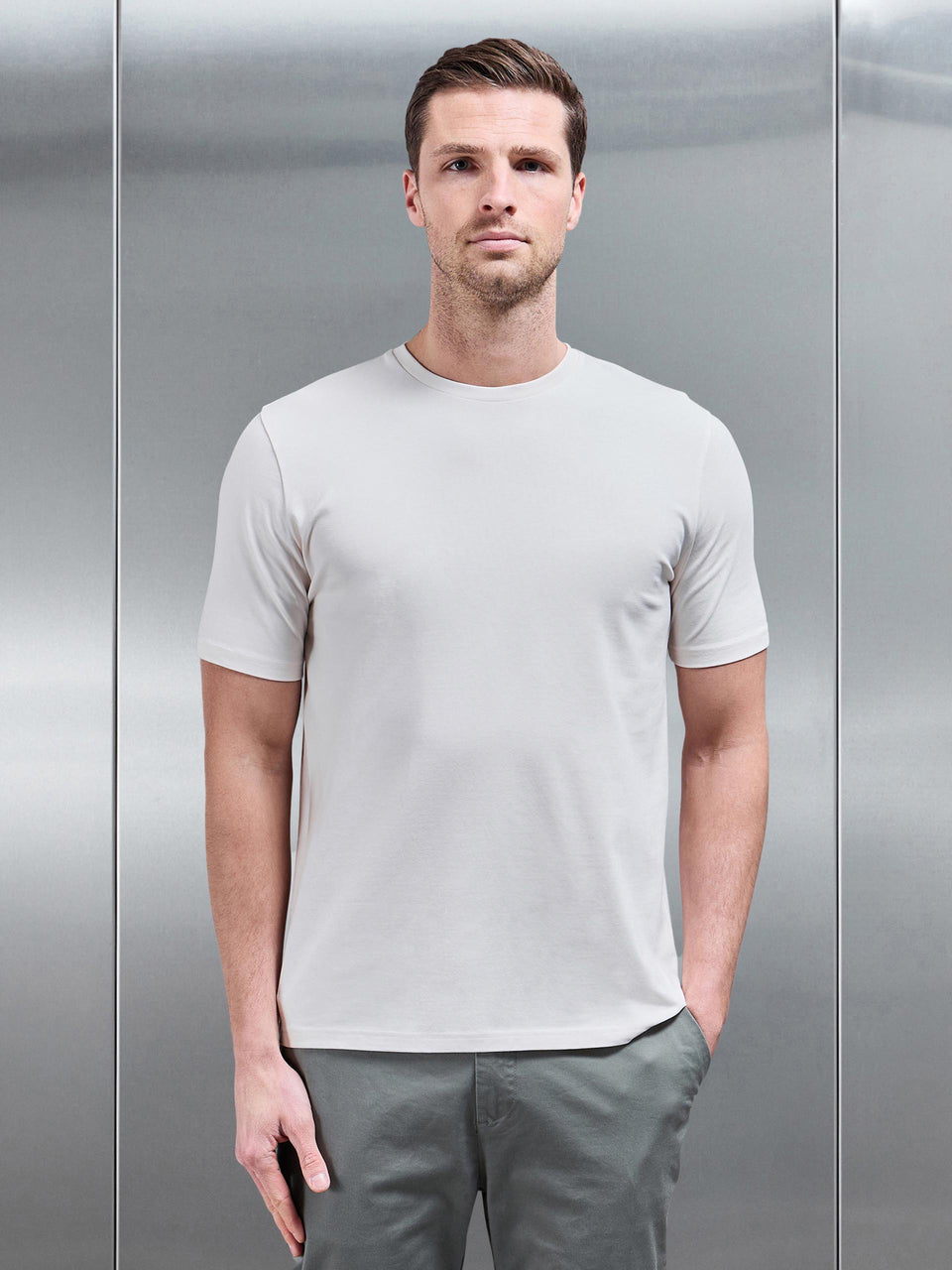 Stretch Slim Fit Cotton T-Shirt in Off White