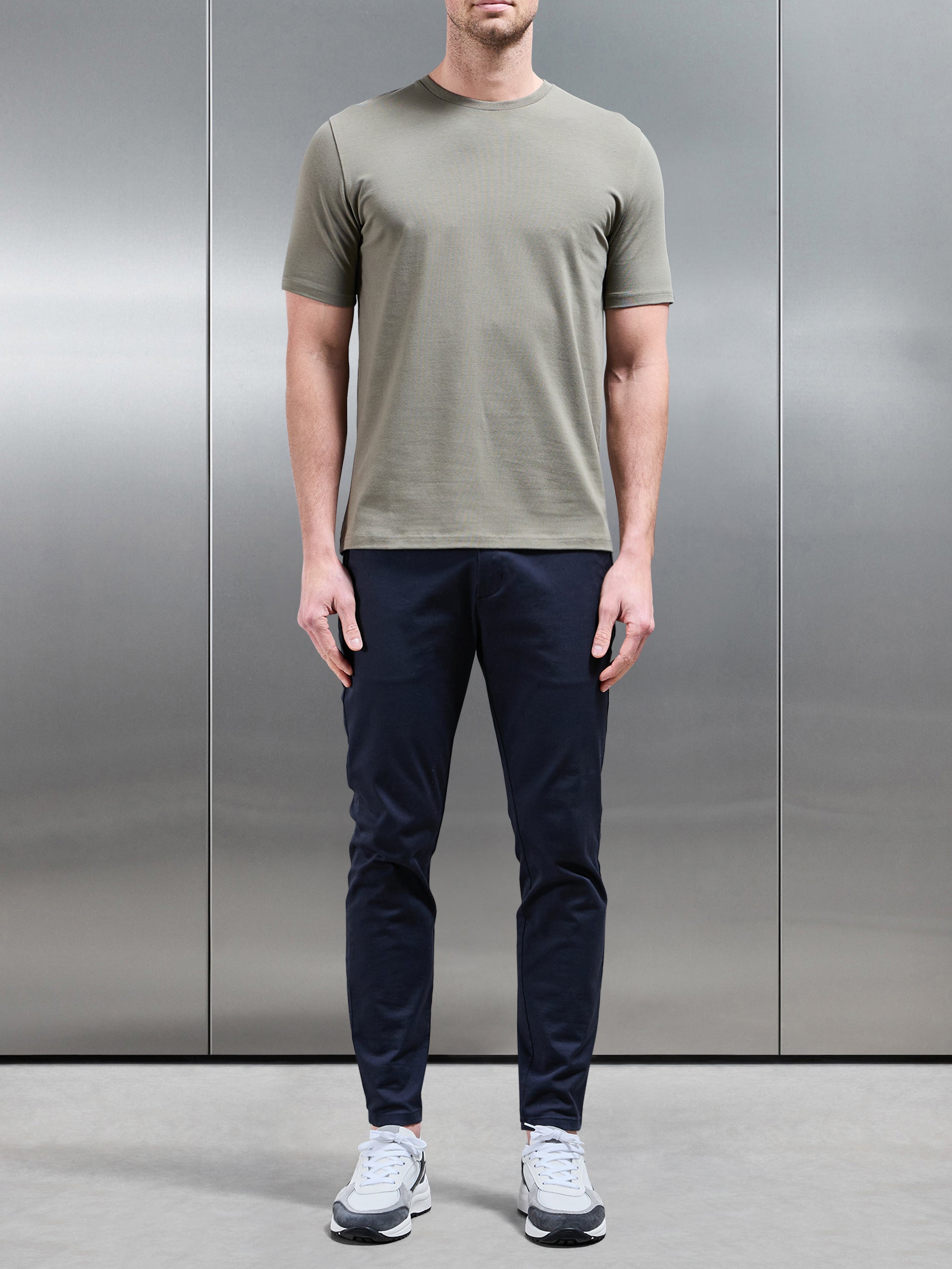 Stretch Slim Fit Cotton T-Shirt in Sage