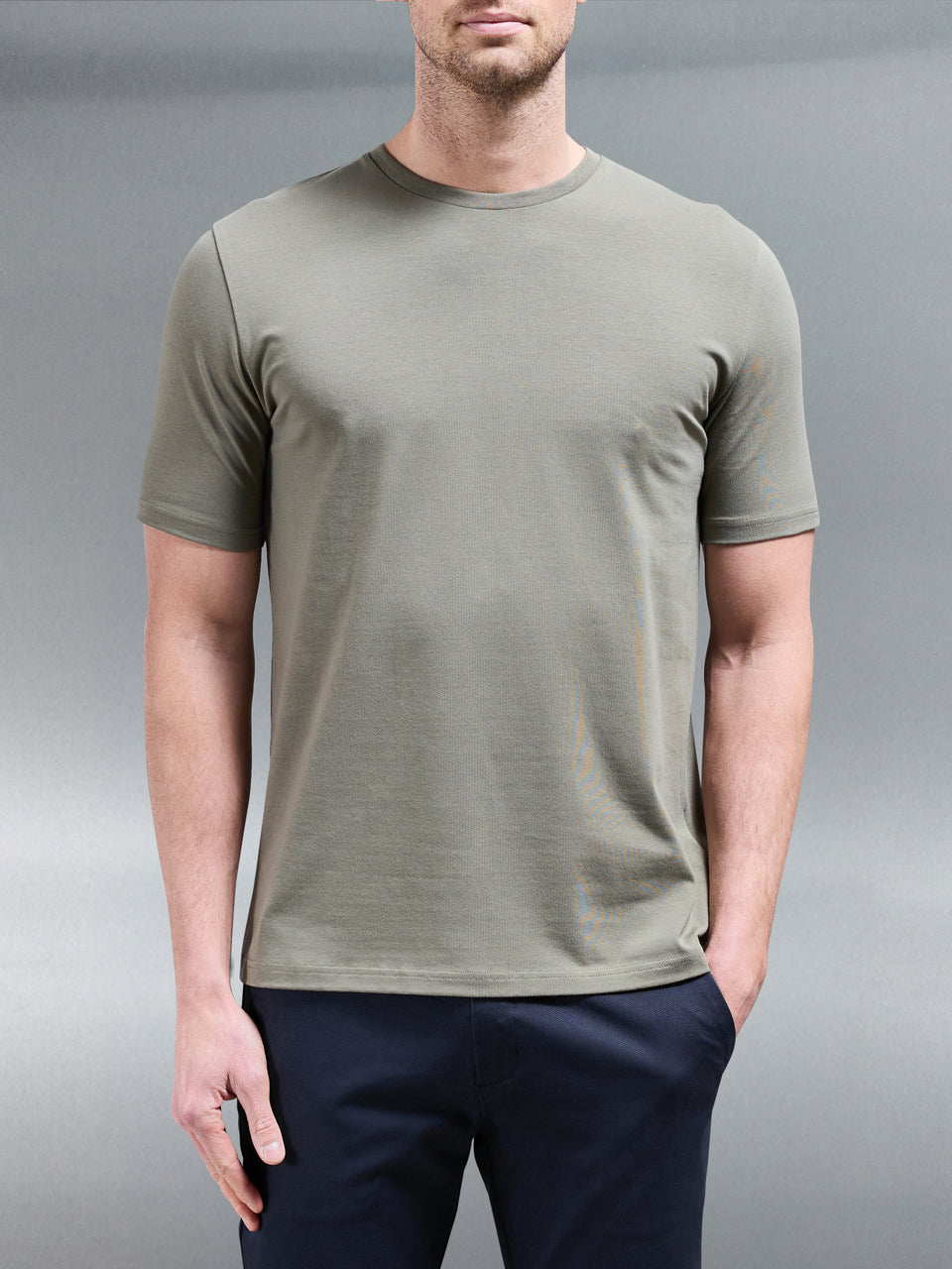 Stretch Slim Fit Cotton T-Shirt in Sage