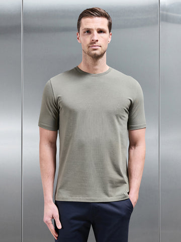Stretch Slim Fit Cotton T-Shirt in Sage