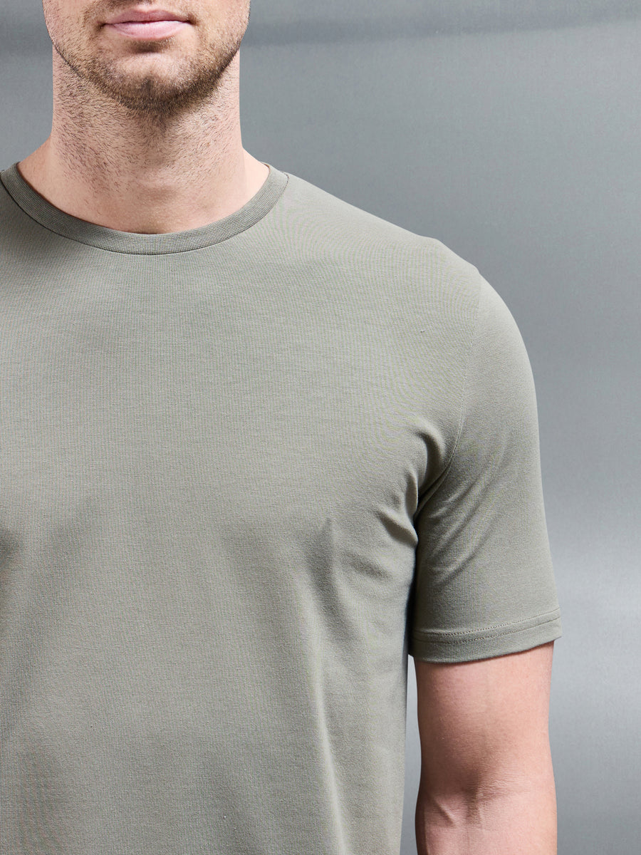 Stretch Slim Fit Cotton T-Shirt in Sage