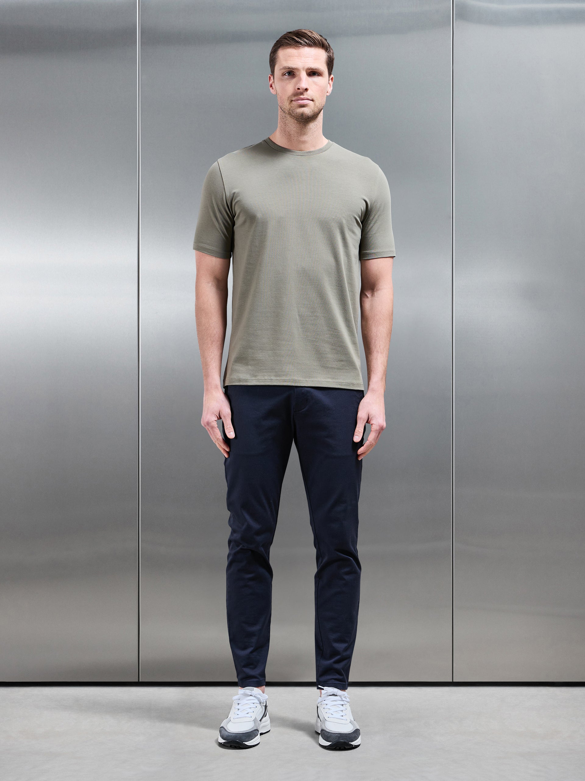 Stretch Slim Fit Cotton T-Shirt in Sage