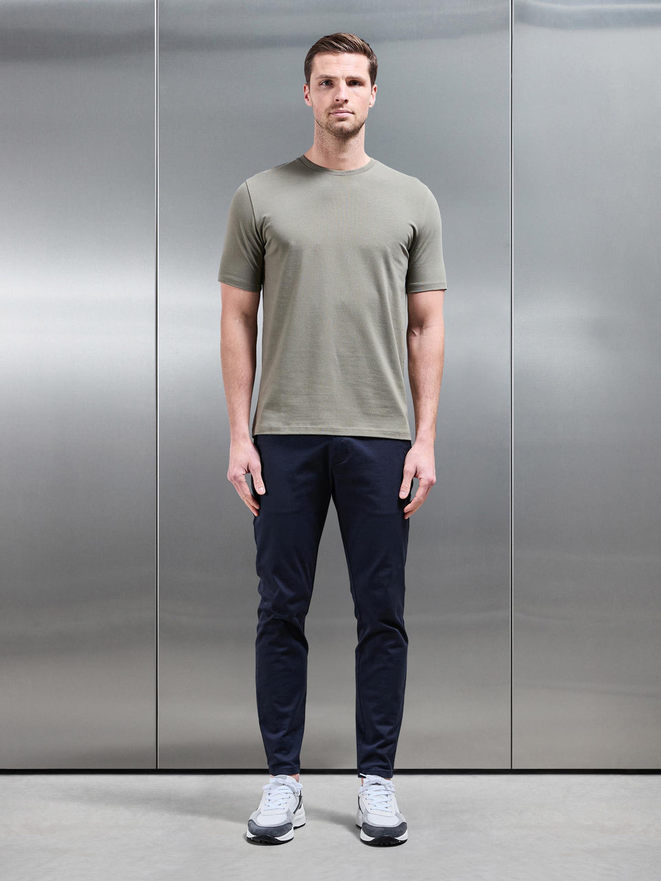 Stretch Slim Fit Cotton T-Shirt in Sage