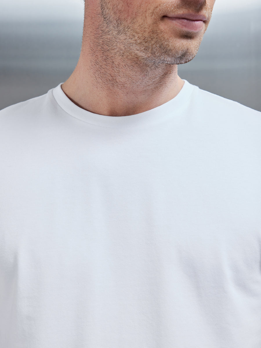 Stretch Slim Fit Cotton T-Shirt in White ARNE