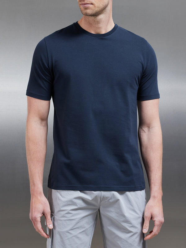 Stretch Slim Fit Cotton T-Shirt in Navy