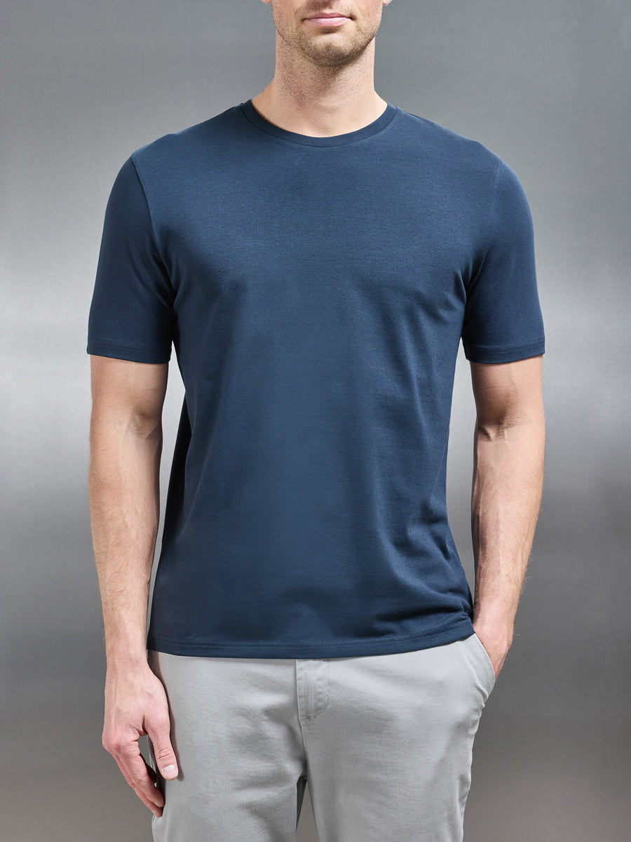 Stretch Slim Fit Cotton T-Shirt in Navy