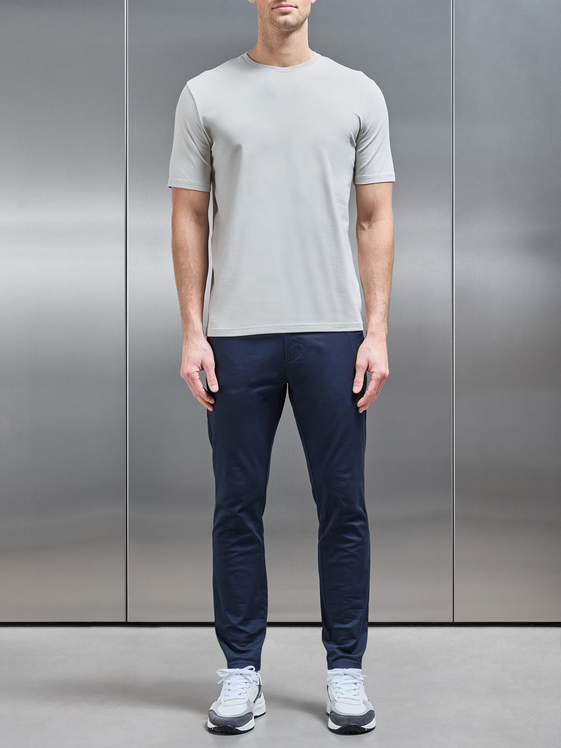 Stretch Slim Fit Cotton T-Shirt in Stone