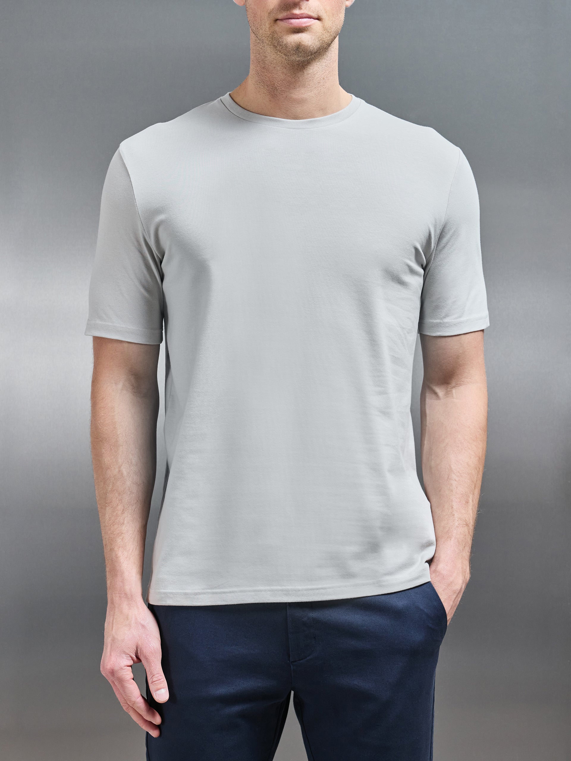 Stretch Slim Fit Cotton T-Shirt in Stone