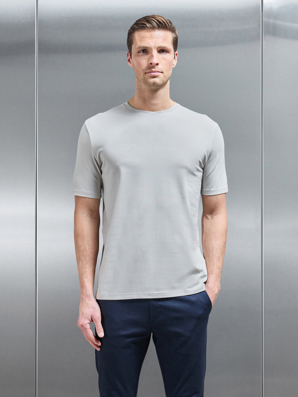 Stretch Slim Fit Cotton T-Shirt in Stone