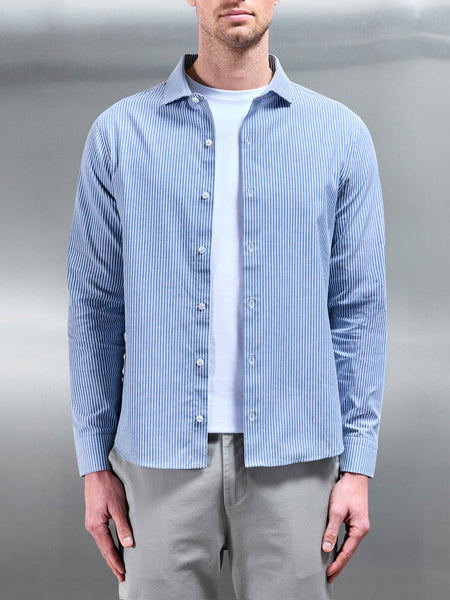 Stripe Long Sleeve Cutaway Collar Shirt in Blue