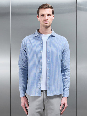Stripe Long Sleeve Cutaway Collar Shirt in Blue