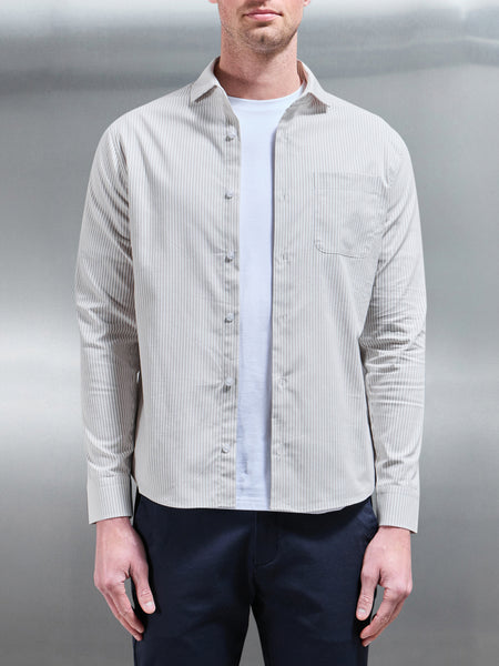 Stripe Long Sleeve Cutaway Collar Shirt in Stone