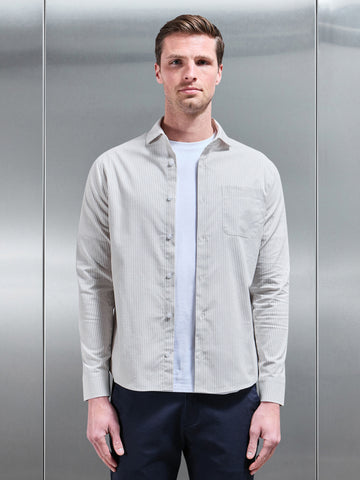 Stripe Long Sleeve Cutaway Collar Shirt in Stone