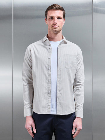 Stripe Long Sleeve Cutaway Collar Shirt in Stone