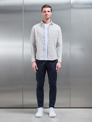 Stripe Long Sleeve Cutaway Collar Shirt in Stone