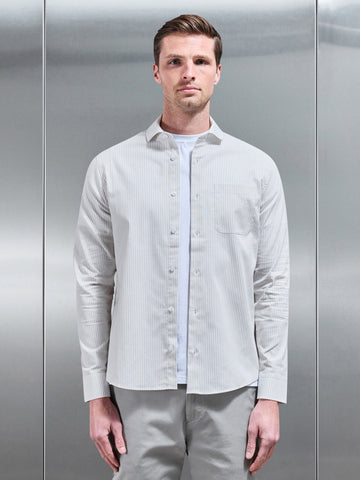 Stripe Long Sleeve Cutaway Collar Shirt in White