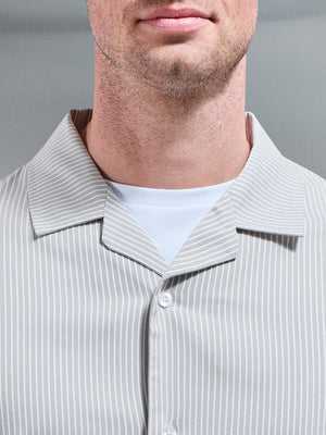 Stripe Short Sleeve Revere Collar Shirt in Stone