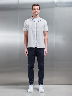 Stripe Short Sleeve Revere Collar Shirt in Stone