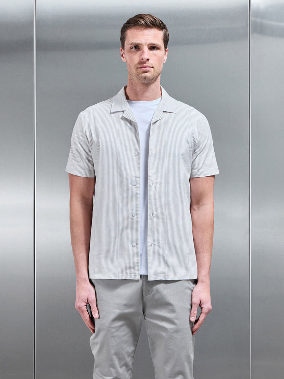 Stripe Short Sleeve Revere Collar Shirt in White