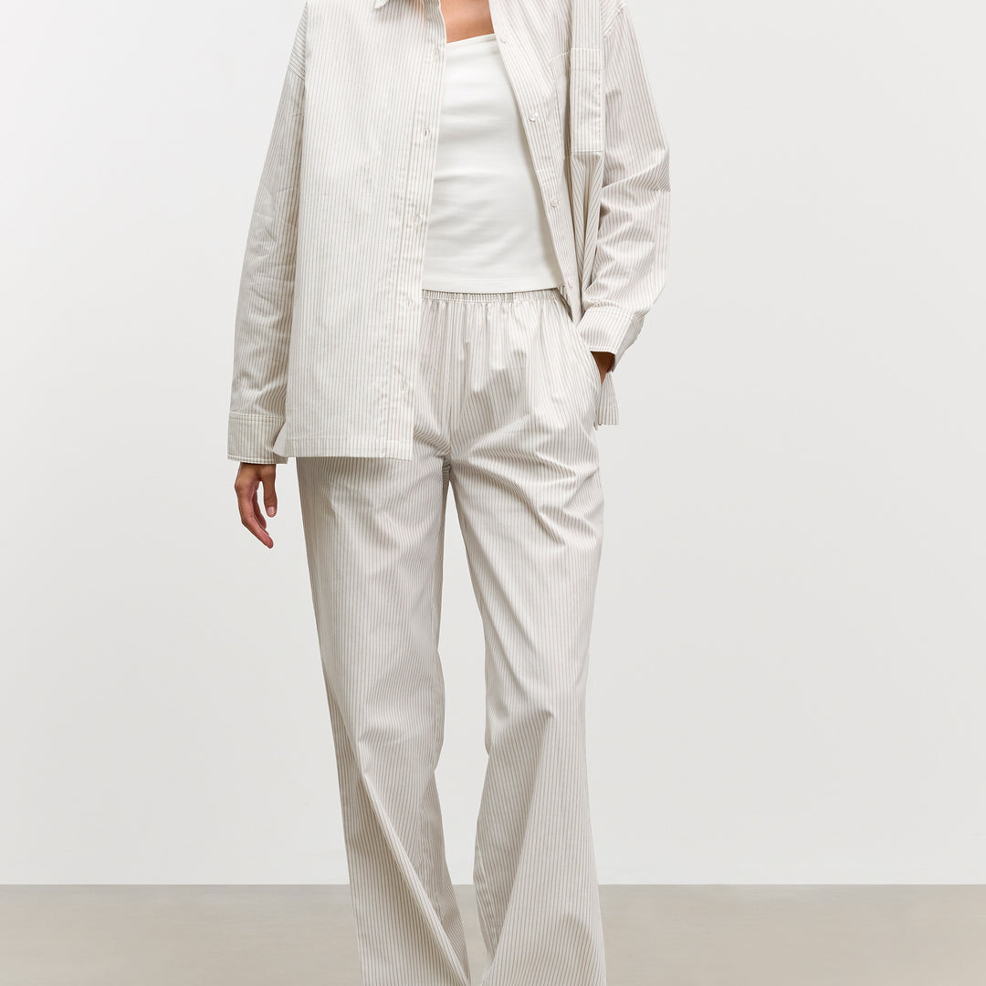 Womens Relaxed Stripe Cotton Shirt in Stone
