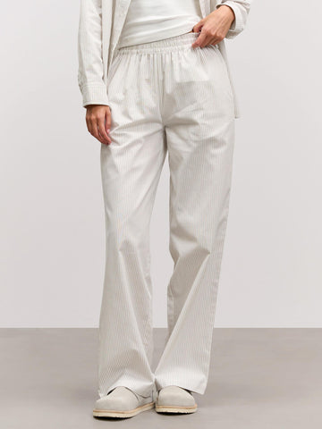 Womens Pull On Stripe Cotton Trouser in Stone