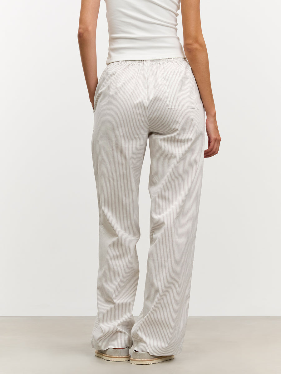 Womens Pull On Stripe Cotton Trouser in Stone