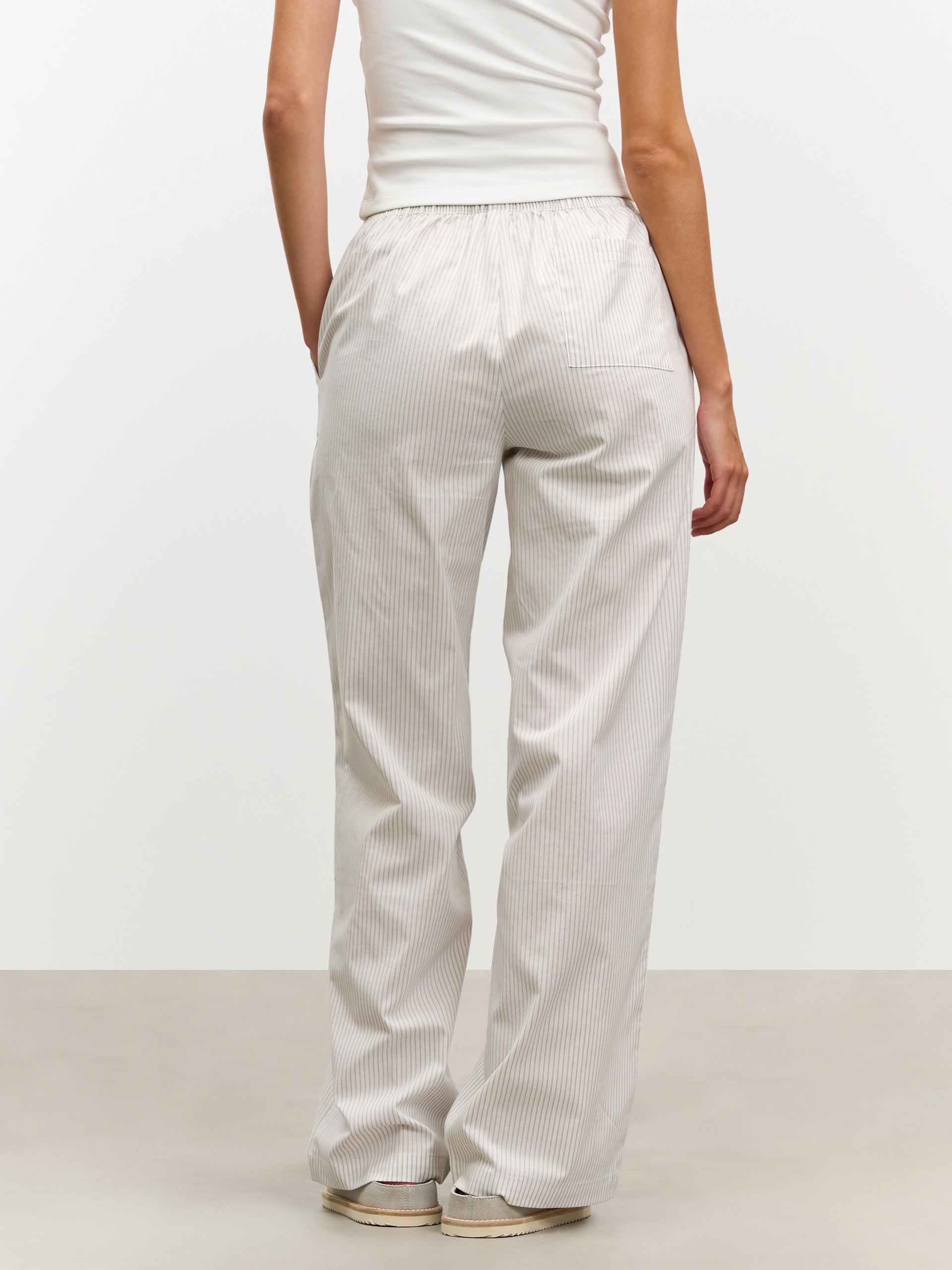 Womens Pull On Stripe Cotton Trouser in Stone