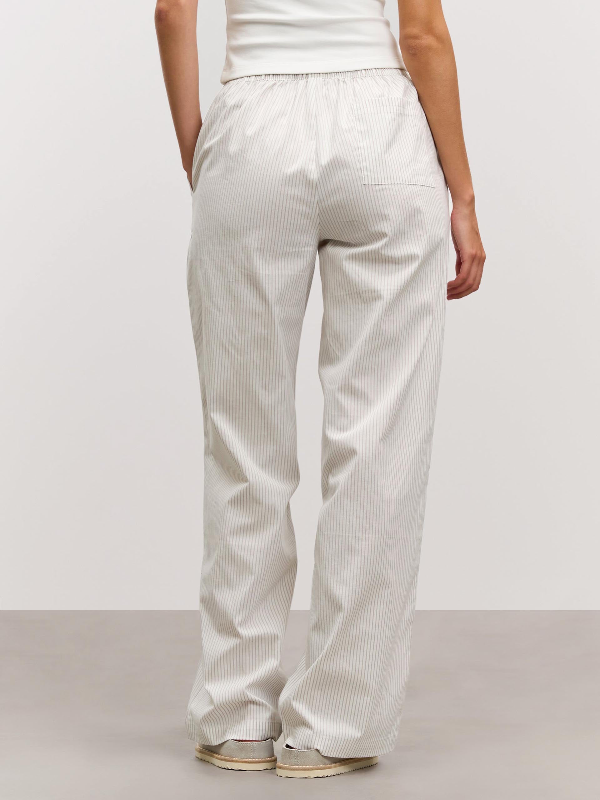 Womens Pull On Stripe Cotton Trouser in Stone