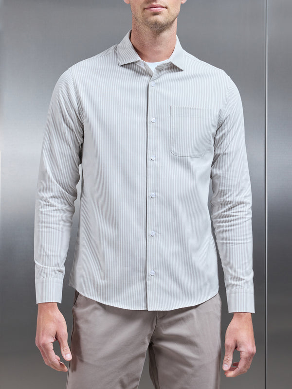 Stripe Long Sleeve Cutaway Collar Shirt in Stone