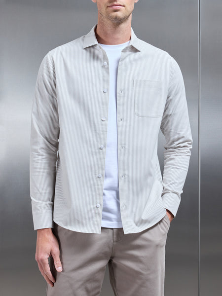 Stripe Long Sleeve Cutaway Collar Shirt in Stone