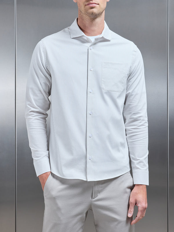 Stripe Long Sleeve Cutaway Collar Shirt in White