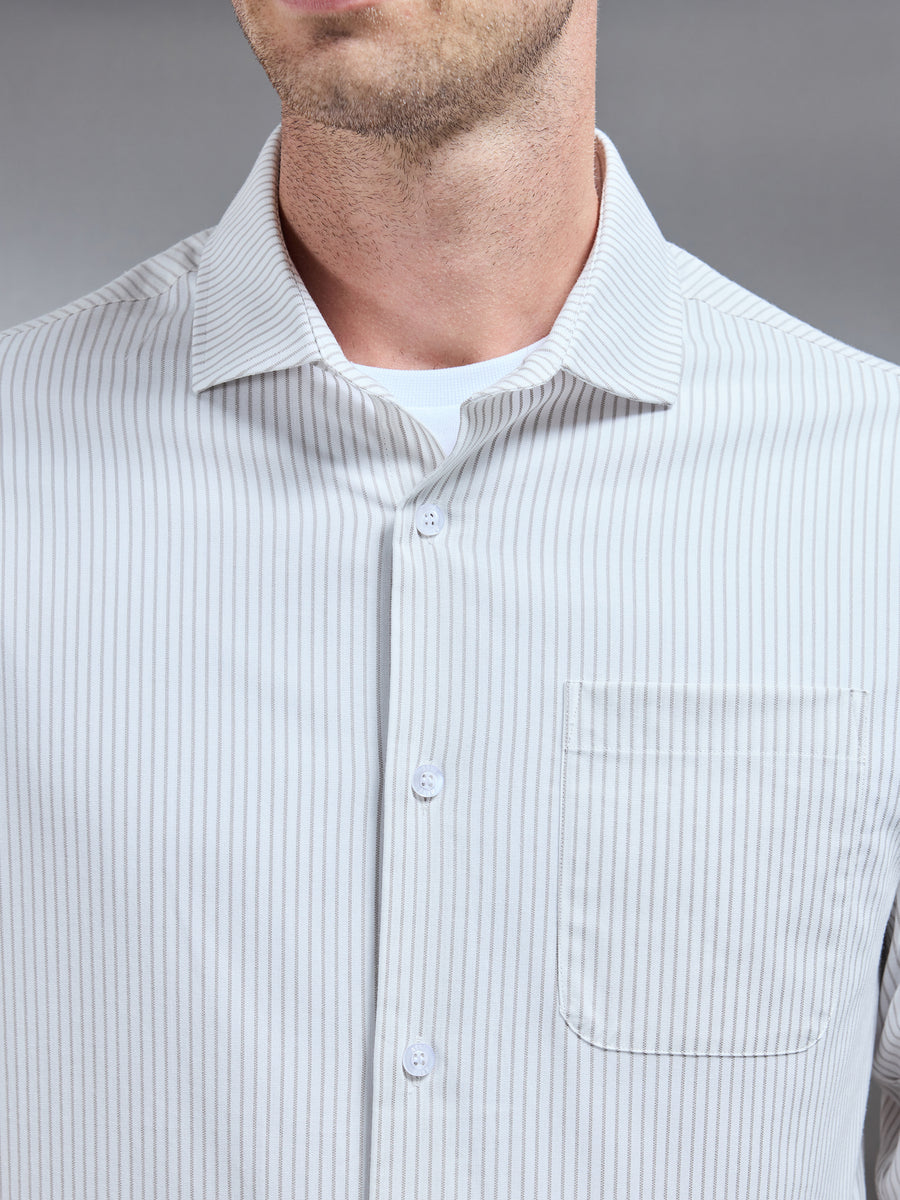 Stripe Long Sleeve Cutaway Collar Shirt in White