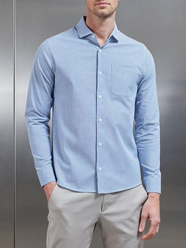 Stripe Long Sleeve Cutaway Collar Shirt in Blue