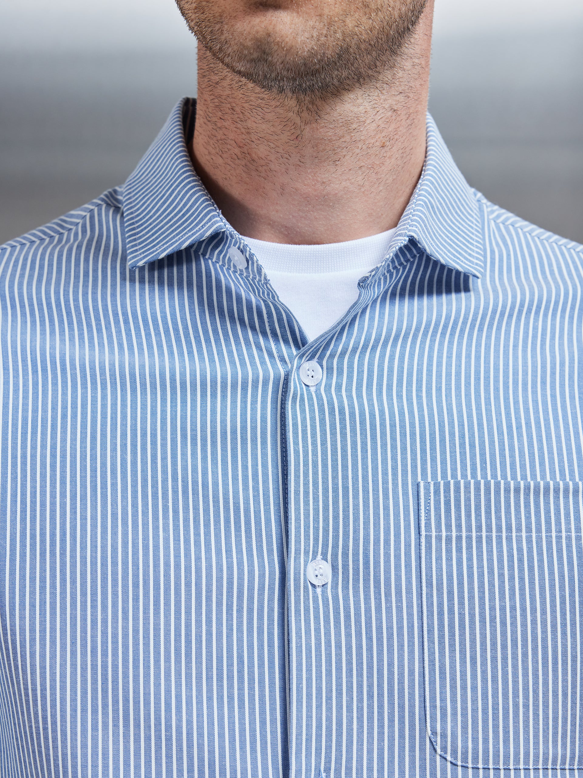 Stripe Long Sleeve Cutaway Collar Shirt in Blue