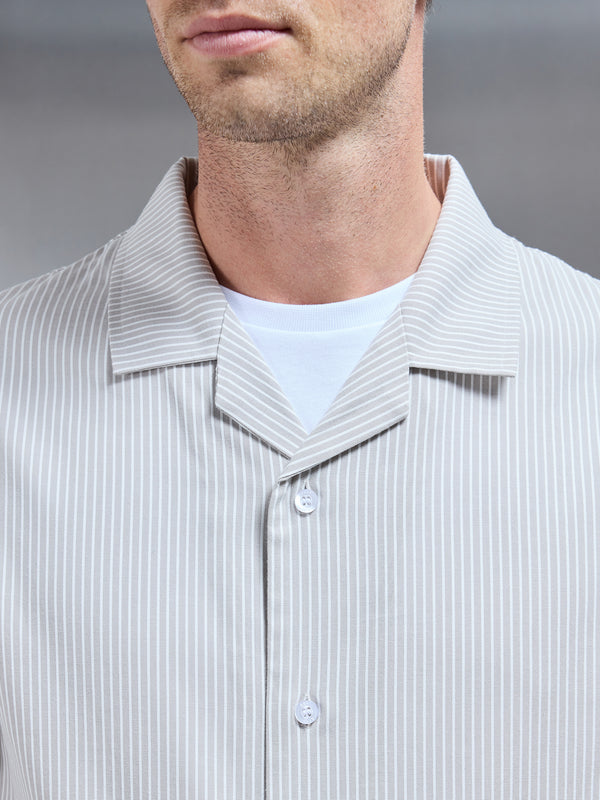 Stripe Short Sleeve Revere Collar Shirt in Stone