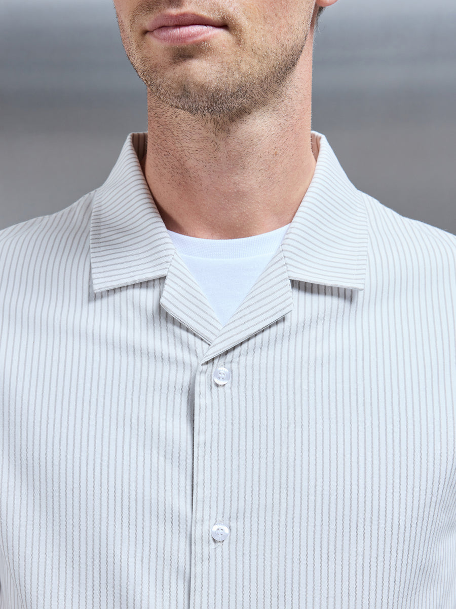 Stripe Short Sleeve Revere Collar Shirt in White