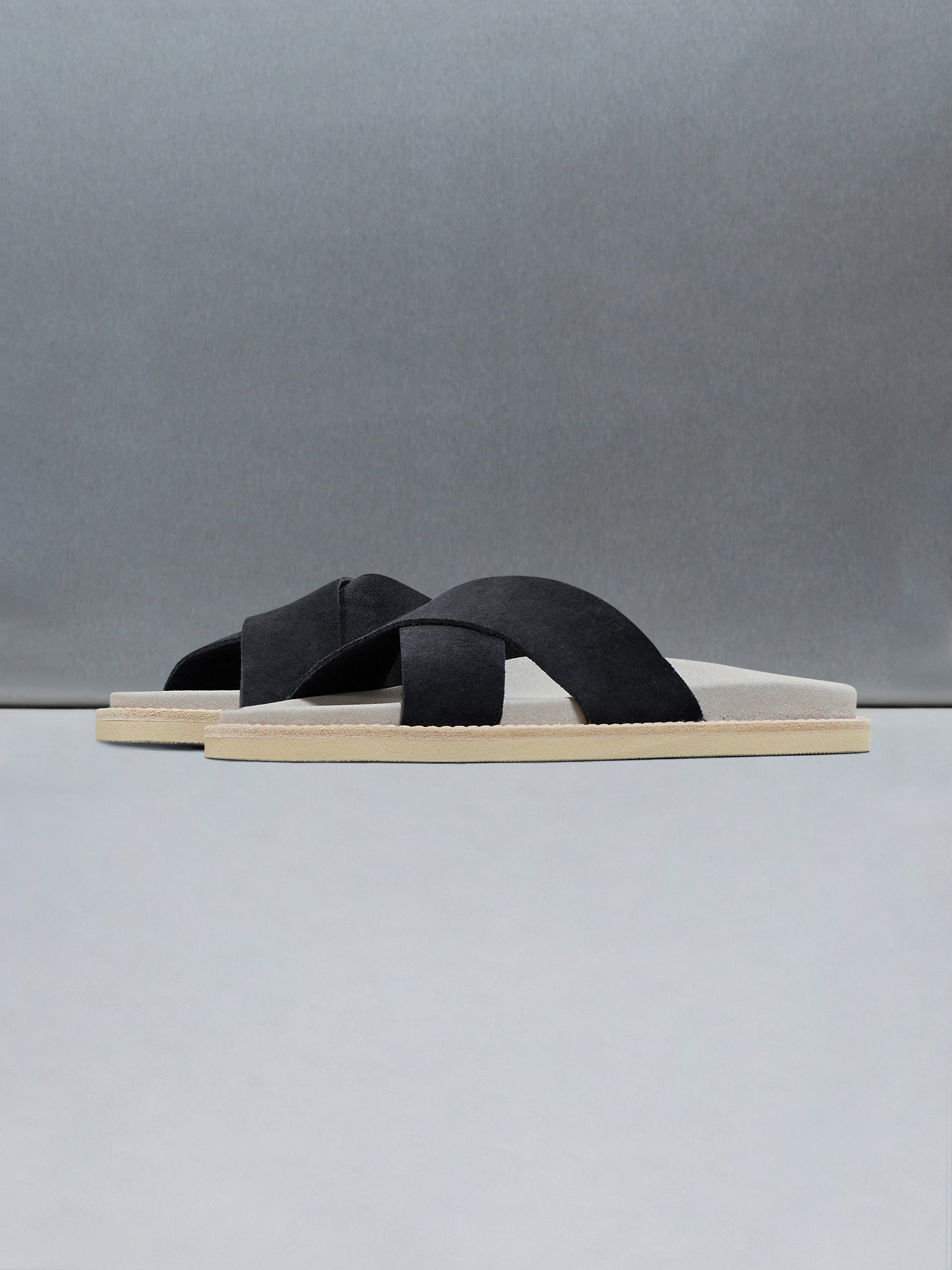 Suede Crossover Slides in Black