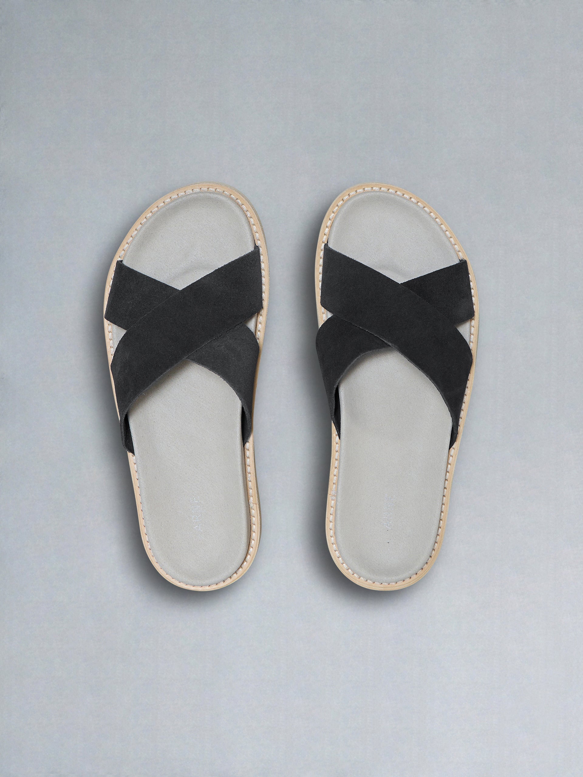 Suede Crossover Slides in Black
